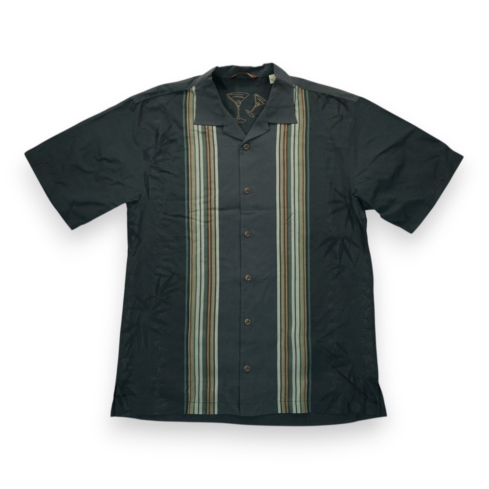 Tommy Bahama Garden Of Hope And Courage Camp Shirt Size Small ~‎ Black ~ Floral